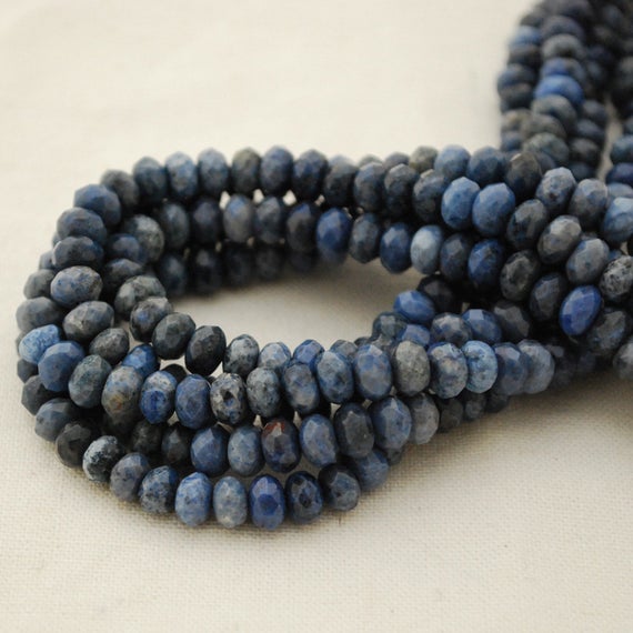 Natural Dumortierite Semi-precious Gemstone Faceted Rondelle / Spacer Beads - 6mm X 4mm - 15" Strand