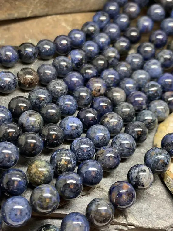 Light And Dark Natural  Multi Tonal Blue And Sunset Natural Dumortierite High Quality Round Beads 8mm