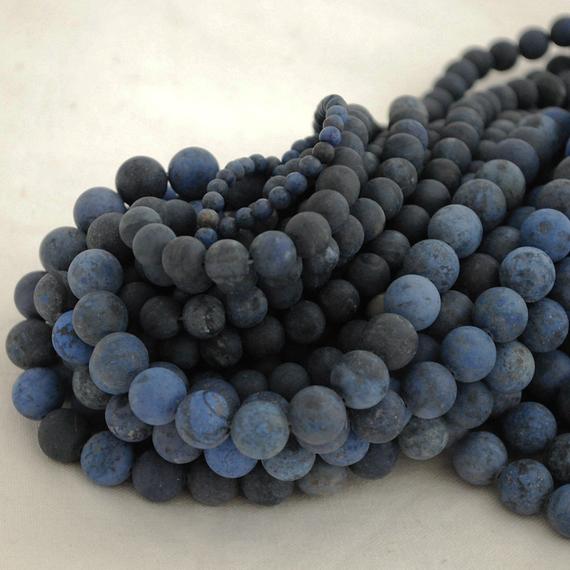 Natural Dumortierite Semi-precious Gemstone Frosted / Matte Round Beads - 4mm, 6mm, 8mm, 10mm Sizes - 15" Strand