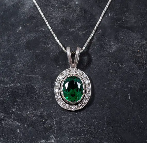 Emerald Pendant, Antique Pendant, Vintage Pendant, Antique Emerald Pendant, Silver Pendant, Sterling Silver Pendant, Green Vintage Pendant