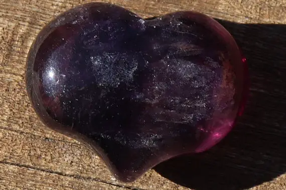Purple Fluorite, Puffy Heart, Pocket, Worry Healing Stone, With Positive Healing Energy!