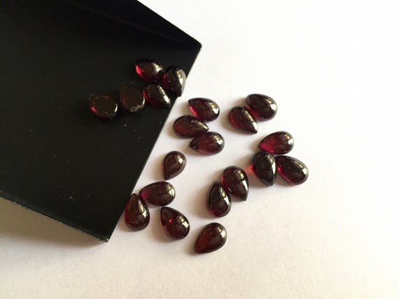 50 Pieces Wholesale 9x6mm Each Garnet Pear Shaped Wine Red Smooth Flat Back Loose Cabochons Sku-g14