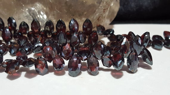 Almandine Garnet Faceted Marquise Beads 9 In Strand, Natural Garnet, Briolettes Bead, Top Drilled,  Silvery Sheen
