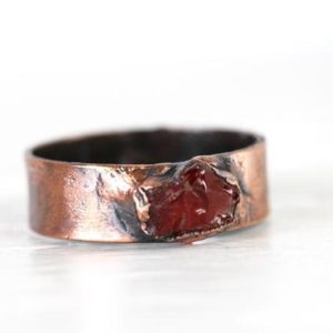 Shop Garnet Rings! Garnet Ring – Men's Stone Ring – Wide Band Garnet Ring – Unisex Ring – January Birthstone – Rough Stone Ring | Natural genuine Garnet rings, simple unique handcrafted gemstone rings. #rings #jewelry #shopping #gift #handmade #fashion #style #affiliate #ad