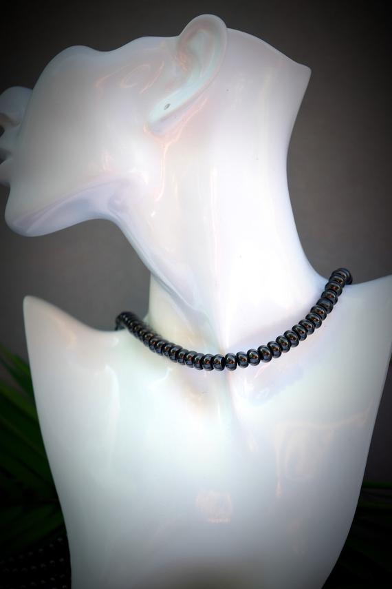 Custom Sizing Shungite 5mm X 8mm Smooth Rondelle Black Bead Necklace Length Choker Anklet Bracelet