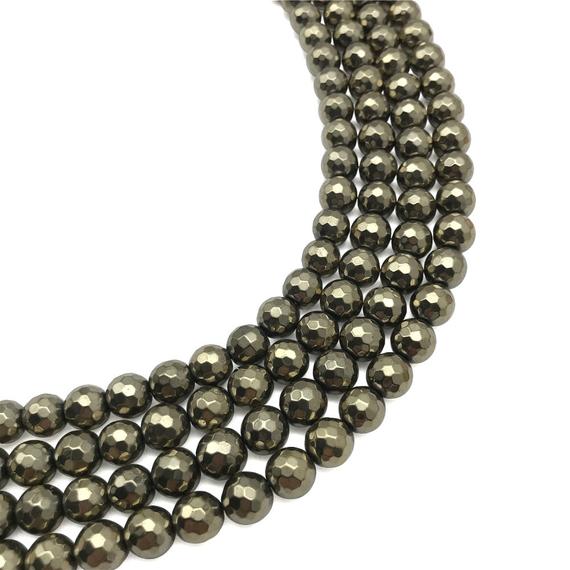 8mm Faceted Gold Hematite Beads, Hematite Gemstone, Hematite Jewelry