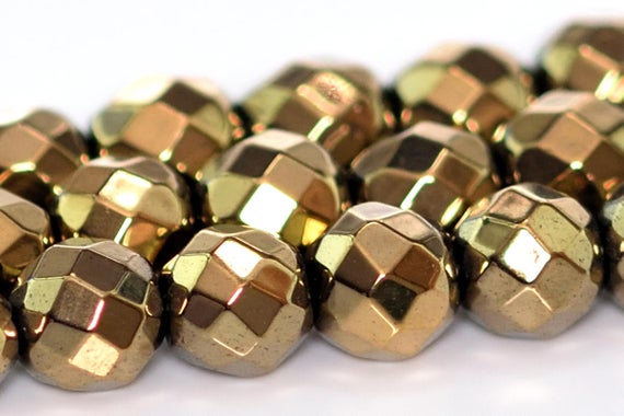 Champagne Gold Hematite Beads Grade Aaa Gemstone Faceted Round Loose Beads 2mm 4mm 6mm 8mm Bulk Lot Options