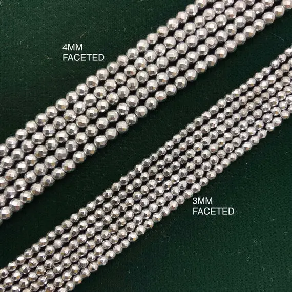 Sale Natural Hematite Faceted Round Beads 3mm/4mm, Hematite Beads,faceted 3mm Beads,faceted 4mm Beads, Magnetic Beads, Gifts.