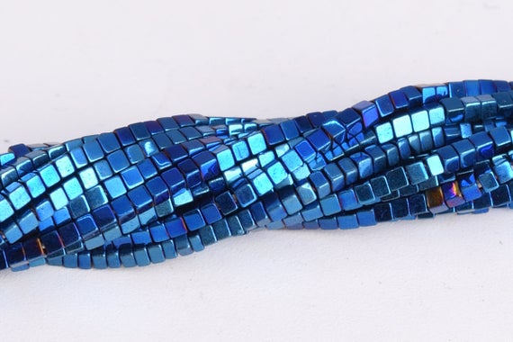 1mm Blue Hematite Beads Cube Grade Aaa Natural Gemstone Full Strand Loose Beads 15.5" Bulk Lot 1,3,5,10 And 50 (104714-1278)