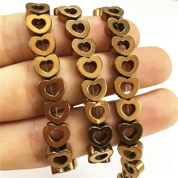 8mm Bronze Hematite Beads, Heart Shaped Beads, Hematite Jewelry