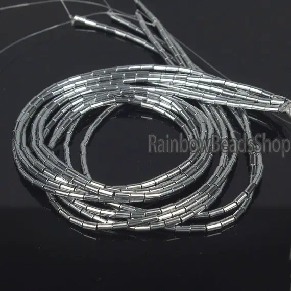 Silver Tube Hematite Gemstone Loose Beads, 2x4mm 1x3mm Natural Stone Jewelry And Beading Beads, 16'' Strand