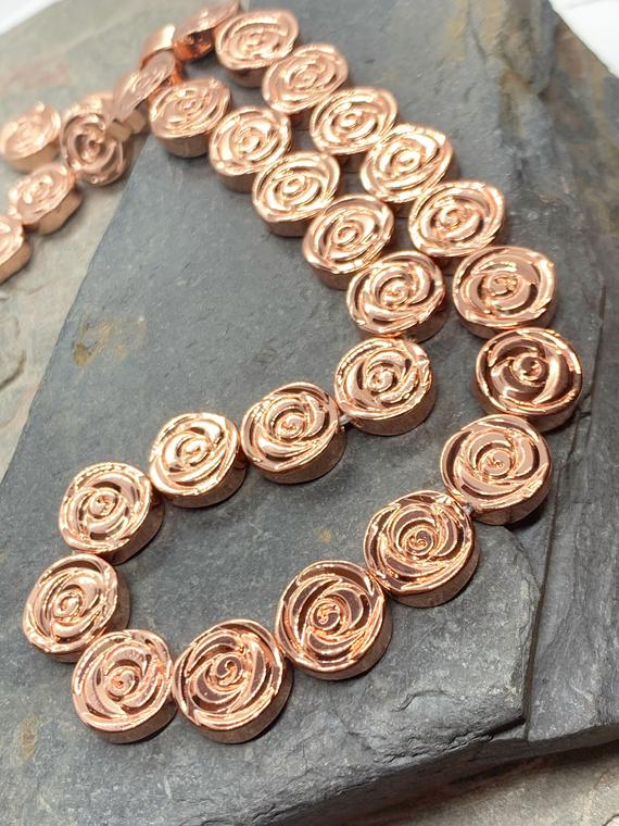 Rose Gold Plated Haematite Hematite Carved Roses 10 Mm