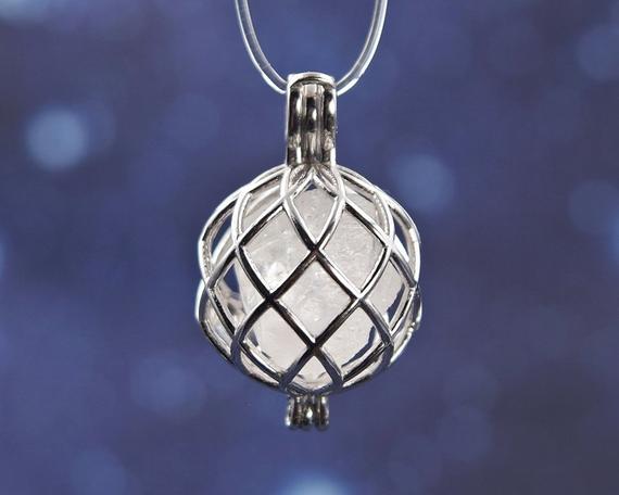 Russian Clear White Phenakite (phenacite) | Burmese Clear Phenakite | Herkimer Diamond | Sterling Silver Spherical Enclosure Pendant