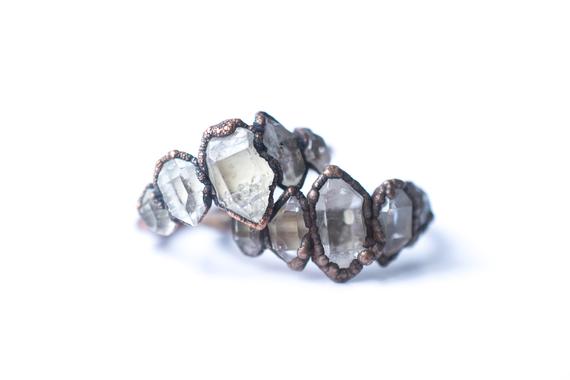 Multi Stone Ring | Raw Crystal Ring | Herkimer Diamond Ring | Electroformed Copper Crystal Ring | Crystal Quartz Ring