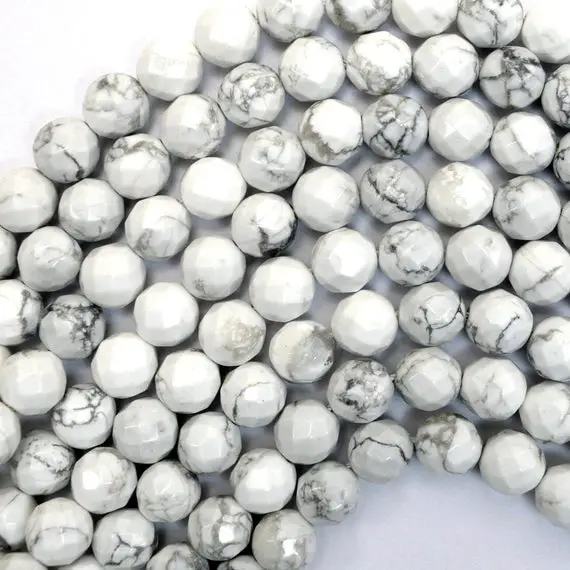 10mm Faceted White Howlite Round Beads 15.5" Strand 38046