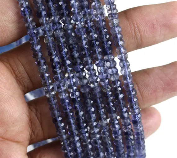 Best Quality 13 " Long 1 Strand Natural Iolite Gemstone, Rondelle Faceted Beads Size 4-4.5 Mm Making Faceted Blue Jewelry  Wholesale Price