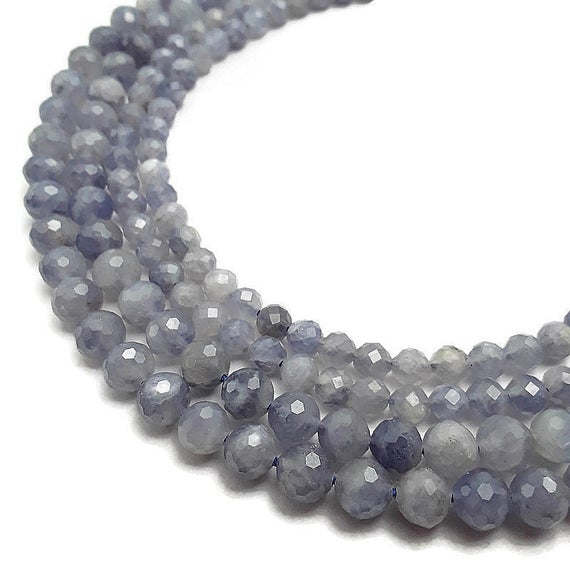 Natural Iolite Faceted Round Beads 5mm 7mm 15.5" Strand