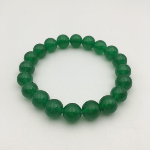 Green Dyed Jade Bracelet Smooth Round Size 8mm 10mm 7.5" Length