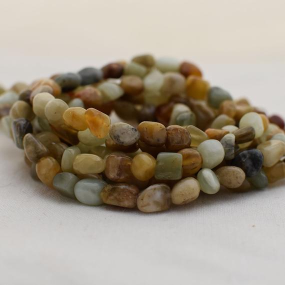 Natural Old Jade Semi-precious Gemstone Tumbled Stone Nugget Pebble Beads - 5mm - 8mm - 15" Strand
