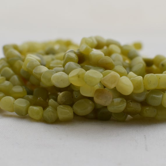 Natural Lemon Jade Semi-precious Gemstone Tumbled Stone Nugget Pebble Beads - 5mm - 8mm - 15" Strand