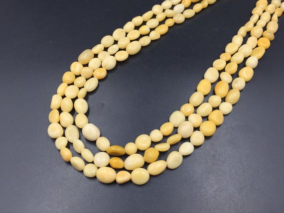 Yellow Jade Pebble Beads Polished Yellow Jade Nugget Beads 6-10mm Yellow Gemstone Crystal Beads 15.5" Strand