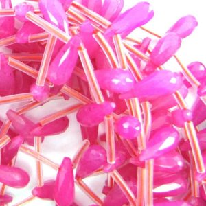 Shop Jade Bead Shapes! 5x16mm faceted magenta jade teardrop beads 16" strand 11684 | Natural genuine other-shape Jade beads for beading and jewelry making.  #jewelry #beads #beadedjewelry #diyjewelry #jewelrymaking #beadstore #beading #affiliate #ad