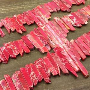 Shop Red Jasper Bead Shapes! Red Jasper Stick Beads Sea Sediment Jasper Slice Spike Beads Points Top Drilled Graduated Imperial Jasper 4-6*14-48mm 15.5" Full Strand | Natural genuine other-shape Red Jasper beads for beading and jewelry making.  #jewelry #beads #beadedjewelry #diyjewelry #jewelrymaking #beadstore #beading #affiliate #ad