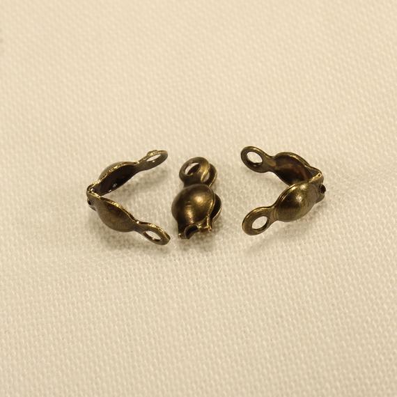 Knot Cover 8mm Antique Bronze Tone Iron Based Clamshell Style With Two Closed Bails Bead Tip Jewelry Findings - 1053