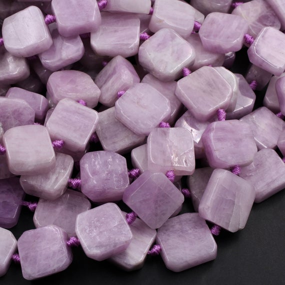 Natural Violet Purple Pink Kunzite  Square Cushion Beads Octagon Hand Cut Slice Gemstone 15.5" Strand