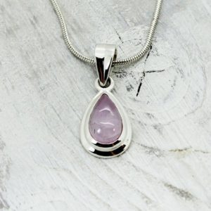 Shop Kunzite Pendants! Small Kunzite pendant all natural cabochon drop shape pink Kunzite set on sterling silver 925 setting quality stone and natural Kunzite | Natural genuine Kunzite pendants. Buy crystal jewelry, handmade handcrafted artisan jewelry for women.  Unique handmade gift ideas. #jewelry #beadedpendants #beadedjewelry #gift #shopping #handmadejewelry #fashion #style #product #pendants #affiliate #ad
