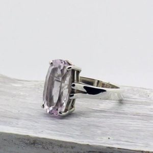 Shop Kunzite Rings! Faceted Pink Kunzite ring all natural rectangular cut stone pink Kunzite on sterling silver bezel amazing quality jewelry natural Kunzite | Natural genuine Kunzite rings, simple unique handcrafted gemstone rings. #rings #jewelry #shopping #gift #handmade #fashion #style #affiliate #ad