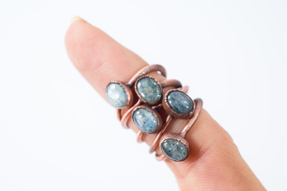 Sale Tumbled Kyanite Ring | Blue Kyanite Ring | Electroformed Kyanite Ring | Kyanite Mineral Ring | Kyanite Healing Crystal Jewelry