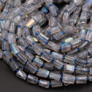 Shop Labradorite Beads! Natural Labradorite Tube Nugget Beads High Quality High Polish Lots of Rainbow Flashes Full 15.5" Strand | Natural genuine beads Labradorite beads for beading and jewelry making.  #jewelry #beads #beadedjewelry #diyjewelry #jewelrymaking #beadstore #beading #affiliate #ad