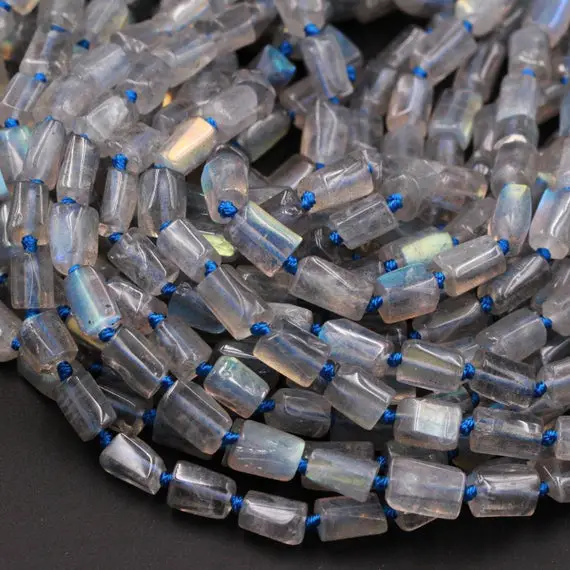 Natural Labradorite Tube Nugget Beads High Quality High Polish Lots Of Rainbow Flashes Full 15.5" Strand