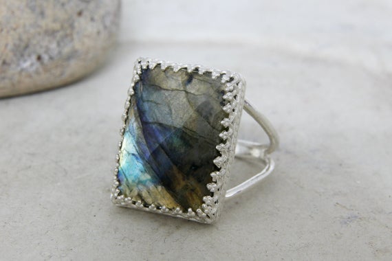 Labradorite Ring · 925 Sterling Silver Ring · Gemstone Ring · Vintage Ring · Bridal Ring · Wedding Ring · Unique Rings · Birthday Gift
