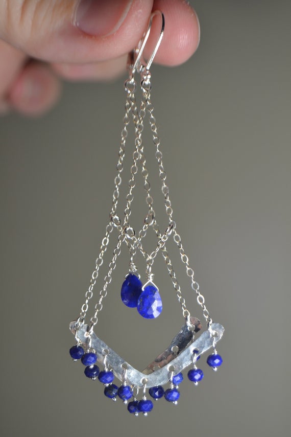 Long Lapis Lazuli Chandelier Earrings In Sterling Silver, 14k Gold // Statement Earrings // December Birthstone // 9th Anniversary // Dainty