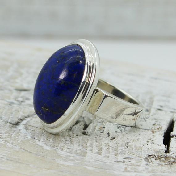 Big Lapis Ring Oval Shape Cab Stunning Lapis Lazuli Natural Stone Solid Sterling Silver And Lapis Jewelry Great Quality Lapis Ring Handmade