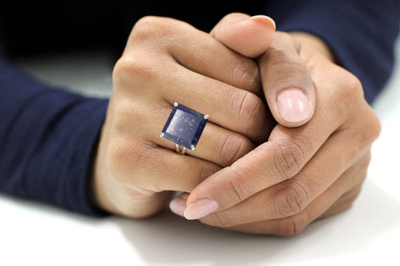 Square Lapis Ring · Statement Ring · Silver Wow Ring · Sterling Silver Ring · Birthstone Ring · Prong Ring · Double Band Ring