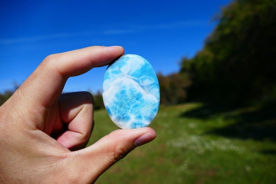 Large Blue Larimar Gemstone Cabochon From The Dominican Republic