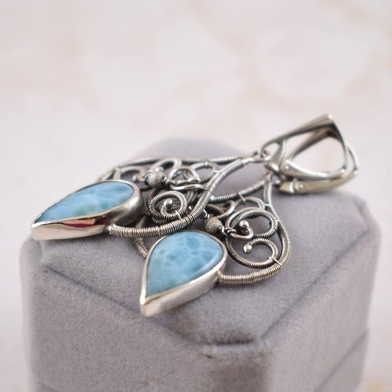 Blue Larimar Earring,elegant Silver Jewelry, Luxury Dangle Earring