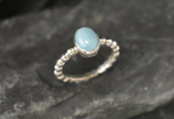 Larimar Ring, Natural Larimar, March Birthstone, Solitaire Ring, Blue Dainty Ring, Blue Vintage Ring, Jewel Of Atlantis, Solid Silver Ring