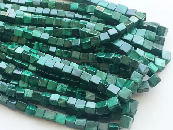 5-8mm Malachite Cube Beads, Malachite Plain Box Beads, Natural Malachite Beads, Malachite Cubes For Necklace (8in To 16in Options)