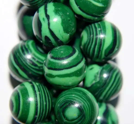 Malachite Beads - Round 12 Mm Gemstone Beads - Full Strand 16", 33 Beads - Reconstituted