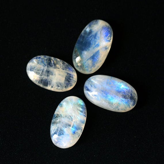 Moonstone Rainbow Cabochon Gemstone Natural 3x5 Mm To 20x30mm Oval Shape Smooth Gemstones  Lot For Ring Pendant Earrings And Jewelry Making