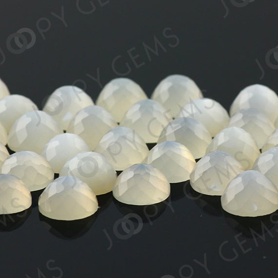 White Moonstone Rose Cut Cabochon 8mm Round - Per Stone