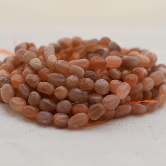 Natural Peach Moonstone Semi-precious Gemstone Tumbled Stone Nugget Pebble Beads - 5mm - 8mm - 15" Strand