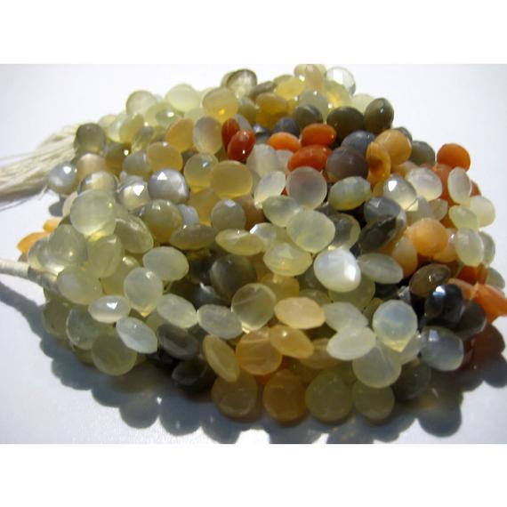 9mm Multi Moonstone Faceted Heart Beads, Multi Moonstone Briolettes For Jewelry, Multi Moonstone Hearts (4in To 8in Options)