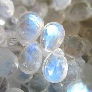 Rainbow MOONSTONE Pear Briolettes,  Luxe AAA, 8.5-9 mm, june birthstone, faceted moonstone brides bridal something blue 89 | Natural genuine other-shape Moonstone beads for beading and jewelry making.  #jewelry #beads #beadedjewelry #diyjewelry #jewelrymaking #beadstore #beading #affiliate #ad
