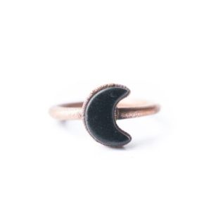 Shop Obsidian Rings! Black obsidian ring | Obsidian moon ring | Copper and natural obsidian jewelry | Raw stone ring | Obsidian Ring | Natural genuine Obsidian rings, simple unique handcrafted gemstone rings. #rings #jewelry #shopping #gift #handmade #fashion #style #affiliate #ad