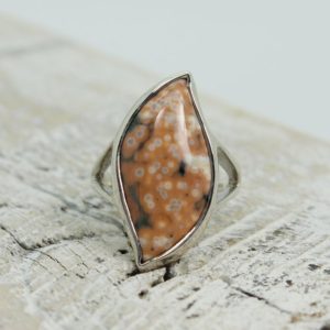 Shop Ocean Jasper Rings! Amazing stone… peach Ocean jasper stone ring twisted marquise shape stone set in silver 925 sterling natural Ocean Jasper on solid silver | Natural genuine Ocean Jasper rings, simple unique handcrafted gemstone rings. #rings #jewelry #shopping #gift #handmade #fashion #style #affiliate #ad